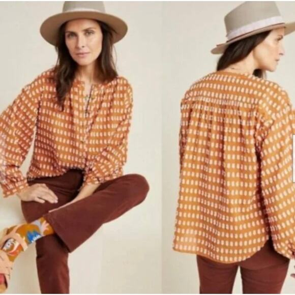 EUC Anthropologie Pilcro Tavi textured cotton top balloon sleeves sz: S - Picture 3 of 13